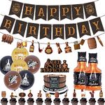 Chilfamy Whiskey Birthday Decorations for Men, Aged to Perfection Party Supplies with Happy Birthday Banner, Whisky Garland Banner, Cake Toppers, Balloons for His 30th 40th 50th Vintage Party Events