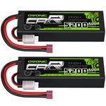 Ovonic 2s Lipo Battery 7.4V 50C 5200mAh RC Lipo Batteries HardCase Dean-Style T Connector for RC Car Losi Traxxas Slash Buggy Team Associated (2 Pack)