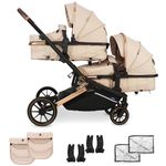 My Babiie MB33 Tandem Pushchair – Birth to 15kg Double Stroller, Twin Seat Units Convert to Carrycot, 11 Configurations, Duo Includes Car Seat Adapters, Rain Covers – Giraffe