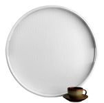 HofferRuffer Extra Large Round Serving Tray, Elegant Faux Leather Circle Ottoman Table Tray with Handles, Serve Tea, Coffee or Breakfast in Bed, Diameter 23.6 x 2.4 inches Height (White)