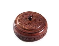 Monkeycrafts Sheesham Wooden Dry Fruit Box Hand Carved Ideal for Gifting Multipurpose Usage Easy Food Storage Round Also for Gift Container Box Jar Set for Snacks(1 liter) (Brown) Medium