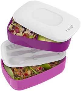 Bentgo® Classic - Adult Bento Box, All-in-One Stackable Lunch Box Container with 3 Compartments, Plastic Utensils, and Nylon Sealing Strap, BPA Free Food Container (Purple)