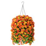 INXUGAO Hanging Baskets with Artificial Flowers for Plants Outdoor Indoor, Faux Silk Morning Glory Vines, Faux Green Plant Arrangement for Garden Patio Decoration(Orange)