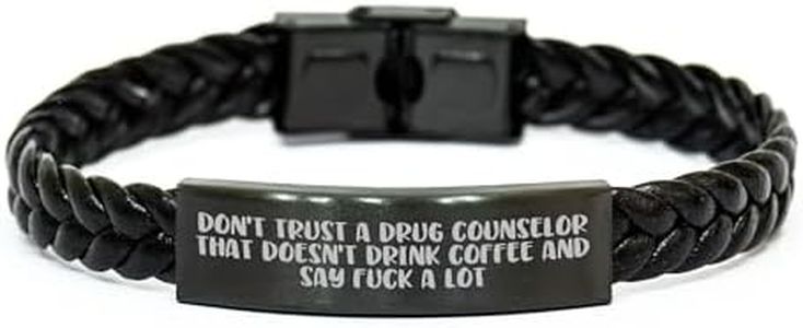 CUCOLUS Drug Counselor Humor Funny Quote Gift for Graduation Unique Gifts from Friends to New Counselors - Braided Leather Stainless Steel PU Leather Charm Jewelry
