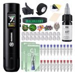 Dragonhawk X7 Wireless Tattoo Pen Kit, Rotary Tattoo Machine Gun Kit - Brushless Motor by Mcore, Smart Display Tattoo Pen 20Pcs Cartridges Needles - Fine Tattoo Kit