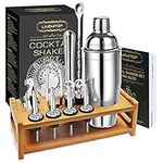 LIVEHITOP Cocktail Shaker Kit with Stand, 15PCS Bartender Set with 750ml Stainless Steel Shaker, Gift Set with Recipe Book for Drink, Home, Bar, Party