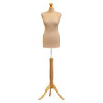 Female Tailors Dummy Cream Size 8/10 Dressmakers Fashion Students Mannequin Display Bust With A Light Wood Base