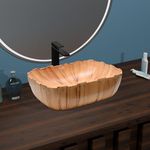 OBCO Ceramic Wash Basin | Counter Top | Vanity sink | Table Top Sink | Over count sink For Bathroom & Living Room | 18X13X5 inch | Brown Natural wood type | Glossy Finish (OBCO-137)