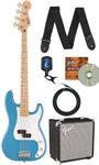 Fender Squier Sonic Precision Bass Guitar - California Blue Bundle with Amplifier, Cable, Tuner, Strap, and Austin Bazaar Instructional DVD