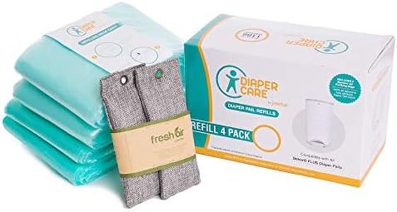 4 Pack Refill - Fits Dekor Plus Diaper Pails - Disposable Liners Hold Up to 2372 Diapers + Bonus Bamboo Charcoal Odor Smell Eliminator Bags Keeps Nursery Air Fresh for Newborn Babies Infants Toddlers