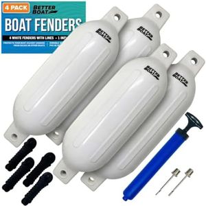 Better Boat Boat Fenders for Docking 4 Pack, 23" x 6.5" Inflatable White Boat Bumpers with Pump and Lines, Dock Bumpers for Pontoon Boats
