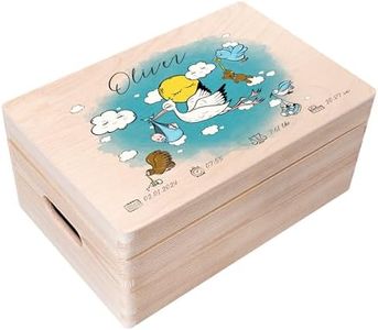 Creative Deco Boîte à Souvenirs Bébé Personnalisé - Personnalisés avec Prénom | Personnalisable Cadeau à Souvenirs Individuelle pour Une Naissance pour Fille et Garçon | Boîte en Bois