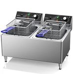 TOPKITCH Deep fryer Commercial Deep Fryer 12L x 2/25.4QT Dual Tank Electric Deep Fryers with Basket Electric Countertop Fryer for Restaurant with 2 Frying Baskets, 3300W x 2, 240V Two 6-15 Phase Plugs