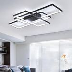 GEADI Modern Dimmable Ceiling Light, Black Led Flush Mount Ceiling Lights with Remote Control,3 Square Ceiling Lamp Fixture for Living Room Bedroom Dining Room (90cm, 50W, 3000K-6500K)