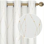 Deconovo White Curtains for Living Room 84 Inch Length 2 Panels Set, Room Darkening Grommet Window Curtains with Gold Pattern Design (42 x 84 Inch, White, 2 Panels)