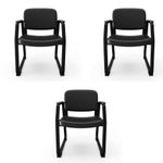 HNI India Budd Faux Leather Executive Side Chair: Sled Base in Black, Padded Seat & Back Cushions (Pack of 3)