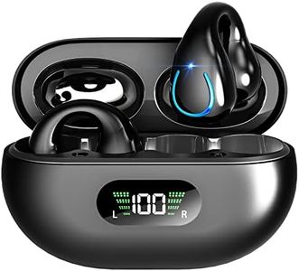 Auriculares Inalámbricos Deportivos - Auriculares Bluetooth 5.3 con 4 HD Mics e Flexible Oreja de clip, HiFi Estéreo Auriculares Inalambricos para Correr y Cascos de Carga Inalámbrica, Negro (2024)