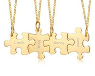 Personalized Stainless Steel Puzzle Pieces BFF Necklace Set for 4 Christmas Graduation Gift for BFF,Friendship Jewelry Gift,Name Puzzle Necklaces for Bestie Sister Soulmate,Gold Plated