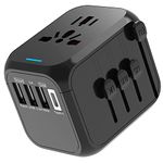 Universal International Travel Power Adapter, All in One Wall Charger with High Speed 2.4A 3xUSB, 3.0A Type-C, European Plug Adapter, Worldwide AC Outlet Plugs for UK, EU, AU, Asia Black