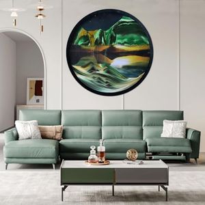 Heuanpte 17.3" Moving Sand Art, 3D Sand Wall Art Sand Art Wall Mounted Rotate Sculpture, 360° Rotate Sand Art Kits Glass Crafts Solid Wood Frame for Relaxing Mood Living Room Decoration,D