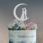 SVM CRAFT® Bride and Groom On The Moon Wedding Cake Topper, Rustic Wedding Cake Topper, Figurine Wedding Cake Topper, Dancing on The Moon Cake Topper