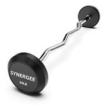 Synergee Fixed 30LB Easy Curl Bar Pre Weighted Curved Steel Bar with Rubber Weights - Fixed Weight