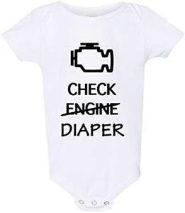 Freedomtees Check Diaper Funny Check Engine Car Baby Bodysuit Breastfeeding Baby shirt Funny Baby Clothes Funny Unisex Baby, White