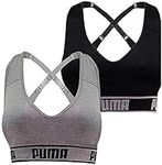 PUMA Ladies Sports Bra Large Size, 2 Count, Black-Gray