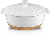 HVH Ceramic Casserole Dish with Lid Oven Safe, 2 Quart Round Casserole Dish Set, 9 Inches Round Baking Dish with Lid Oven Safe, Deep Baking Dishes for Oven with Lids for Party, Farmhouse Style (White)