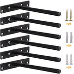 Blind Floating Shelf Brackets 8 Inch - Heavy Duty Wall Shelf Brackets, Solid Steel Matte Black Hidden Support with Hardware for DIY Custom Wood Shelves (6 Pack)