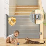 Punch-Free Retractable Baby Gate with Auto-Locking, Safety Double Locking Baby Gate for Kids Pets, 33" * 55'' Wide Mesh Durable Child Safety Gate for Doorways, Stairs, Hallways, Indoor/Outdoor