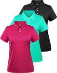 Ullnoy Women Soft Polo Shirts Short Sleeve Dry Fit Golf Shirt for Women Moisture Wicking Athletic Polo Tee 3 Pack Black/Azure/Rose M