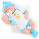 The Magic Toy Shop Bibi Doll - 17" Realistic Reborn Baby Doll Boy Handmade With Closed Sleeping Eyes, Pacifier, Baby Grow Outfit, Milk Bottle and Birth Certificate (Sleeping Boy)