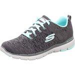 Skechers Women's Flex Appeal 3.0 Trainers, Grey Charcoal Knit Mesh Lt Blue White Trim Cclb, 6 UK