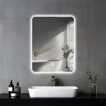 JAMUBOCHE LED Bathroom Mirror For Over Sink, 45 x 60cm Electric Vanity Mirror With Backlit Lights For Shower Shaving, Wall Mounted Dimmable 3 Color Lighting, IP54, Vertically Only