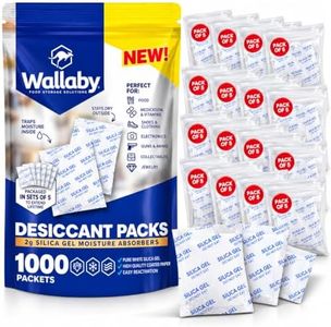 Wallaby 2 gram (1,000 Packets) Food Safe Pure White Silica Gel Desiccant Dehumidifier Packs - Rechargeable & Coated Moisture Absorbers - Protects Against Moisture Damage - (Packed in 200x Sets of 5)
