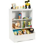 COSTWAY Kids Bookcase, Wooden Display Rack Cabinet with Shelves and Compartments, Free Standing Children Bookshelf Toys Storage Units for Study, Living Room, Bedroom (White, 67x40x88cm)