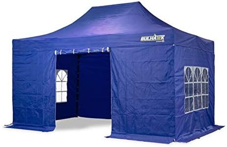 Bulhawk® 3M x 4.5M PREMIUM 32 COMMERCIAL GRADE, WATERPROOF, HEAVY DUTY POP UP GAZEBO MARKET STALL MARQUEE, INCLUDES 4 X 100% WATERPROOF SIDEWALLS AND CARRY BAG (3m x 4.5m Blue including side panels)