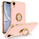 BENTOBEN Case for iPhone XR Case, Ring Holder Edge Plating Rotation Kickstand Soft Silicone TPU Bumper Women Girls Flexible Anti Slip Shockproof Protective Phone Case for iPhone XR 6.1", Light Pink