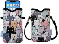 Tainada Men Women Neoprene Phone Sleeve Pouch Case Bag with Crossbody Strap/Neck Lanyard for iPhone 16/15/14/13 Pro Max, 16/15/14 Plus, Samsung S24, S23+, A54, Google Pixel 9 (Doodle Cats Style 1)