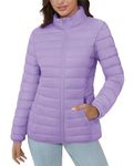 MAGCOMSEN Puffer Coat Women Ultra-Lightweight Packable Zip-up Down Jacket with 4 Pockets, Light Purple M