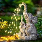 GIGALUMI Solar Garden Statues Embrace Elephant Figurine Lights for Outdoor, Yard, Garden Decor Unique Gifts for Mom, for Women, Elephant Decoration for Patio