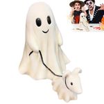 2024 Halloween Ghost Walking Dog Statue: Ghost Walking His Ghost Dog Halloween Figurine Fall Decorations for Spooky Home Tabletop Decor (Boy-ghost)