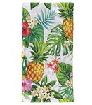 oFloral Pineapples and Leaf Hand Towels Cotton Washcloths,Hawaiian Tropical Jungle Palm Leaves Flowers Green Yellow Super-Absorbent Soft Towels for Bathroom Kitchen Spa Gym Yoga Towel 15X30 Inch