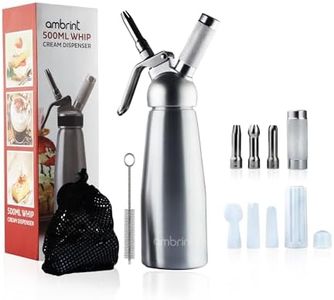 Ambrint Whipped Cream Dispenser-Heavy-Duty Aluminium Canister with 6 Decorating Nozzles (Stainless Steel & Plastic), Cleaning Brush & Storage Bag–Premium Whip Maker for Homemade Desserts