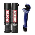 Technolube Motul C2 Chain Lube -400ml and C1 Chain Clean -400ml with Generic Bike Chain Clean Brush (Colour May Vary)