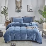 Cottonight Blue Velvet Comforter Set Full Lake Blue Flannel Bedding Comforter Set Plain Bright Blue Winter Blanket Quilts Modern Heavyweight Warm 3 Piece Blue Velvet Comforter Set for Queen Bed