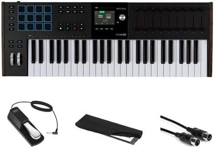 Arturia KeyLab 49 mk3 Black Key USB MIDI Keyboard Controller Bundle with Auray FP-P1L Universal Piano Sustain Pedal, Kaces KKC-MD Stretchy Keyboard Dust Cover medium, Hosa Mid-310 Black 10 cable