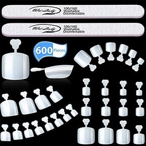 600 Pieces Acrylic False Toenails Square Short Press on Fake Toenails Full Cover Fake Toenail Tips with 2 Pieces Nail Files for Women Lady Girls DIY Foot Decoration (Natural Color)