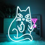 CKTBLEY Cat Drink Wine Neon Sign Funny Animal Bar Neon Signs for Wall Decor Cool Cat Neon Light Blue Pink Acrylic LED Neon Lights Signs for Bedroom Bar Man Cave Game Room Party Decor